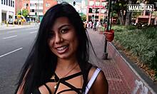 big tit latina strips after street pickup in kitchen