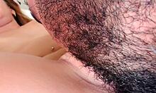 bearded man eats pussy extreme close-up - hard fingering until she cums hard on his tongue