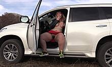 mature bbw smokes outdoors showing hairy pussy