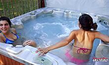 jamie and vicky give hot tub handjob tease