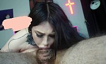 Brunette shows body while handling close contact