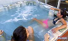 jamie and vicky give hot tub handjob tease