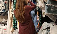 public blowjob in fitting room ends with cum