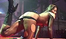 wild strapon sex on public stage