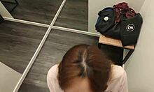 public blowjob in fitting room ends with cum