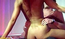 wild strapon sex on public stage