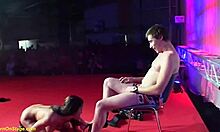 wild strapon sex on public stage
