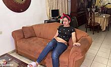 latina maids buttcrack is showing while she cleans the house