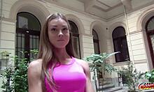 german scout picks up slim fit teen akira may for first casting fuck