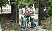 cute teen alexis crystal fucked on public street by two guys
