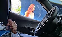 Redhead risks public masturbation at the bus stop