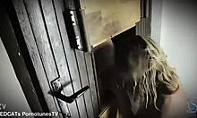 Horny wife milks a students cock at the gloryhole
