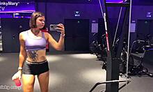 forbidden gym bathroom ritual with yellow piss and climax