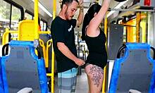 brunette groped on the bus by big cock