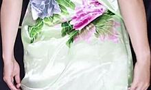 Indo girl tries new satin dresses