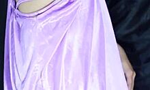 Indo girl tries new satin dresses