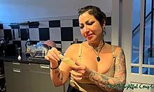 my tattooed ex girlfriend swallowed all the cum i collected for one month in a glass