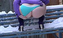 russian girl takes golden shower in snow