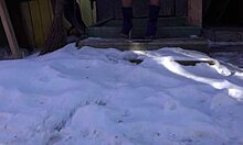 russian girl takes golden shower in snow