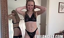 Scarlett Sage moans as Mick Blue drills her petite teen pussy in POV blowjob