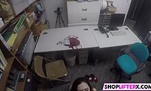 The hot teen shoplifter gets caught and punished with a big cock blowjob in the store.
