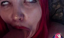 messy blowjob with big dildo leaves her face covered in spit and cum, feeling overwhelmed by the size