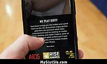 The redhead step sister blows her step brother's big cock