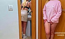 Shirtless Babes with Perky Boobs Having Fun on Leather Couch