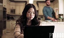 seth gamble whispers, lulu chu rides him in doggystyle and blowjob