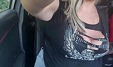 pinky pussy shows her tits to the lads while driving