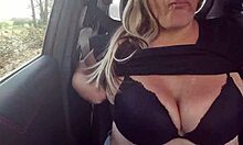 pinky pussy shows her tits to the lads while driving