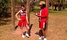 I feel Anastasia Rose, an 18yo teen, bent over and fucking a big black cock in the hood with blowjob action.