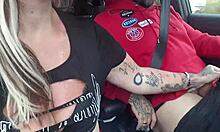 pinky pussy shows her tits to the lads while driving