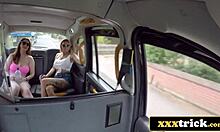 two british sluts rimming and blowing cab driver together