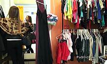 Brunette Babe Fucking in Public Room with Monster Cock