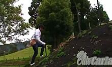 Petite Teen Carla Strips Outdoors