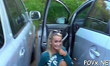 Hairy tight pussy sucks thick cock deep in POV hardcore