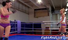 big booty euro lesbian gets fingered after wrestling match