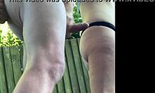 Naughty amateur wife neighbors outdoor handjob with huge tits cumshot