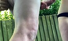 Naughty amateur wife neighbors outdoor handjob with huge tits cumshot