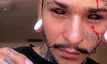 Playing with my paintbrush and my milk. My paint is my cum.