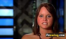 Sexy brunette rides multiple cocks in wild orgy