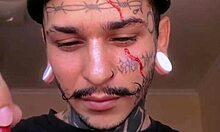 Playing with my paintbrush and my milk. My paint is my cum.