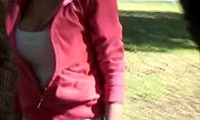 spying on sexy blonde runner outdoors