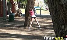 spying on sexy blonde runner outdoors