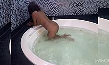 amateurs indulge in oral fun during a steamy hydro massage session