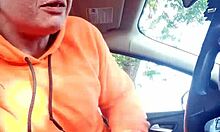 Outdoor car scene with amateur performers in public street setting