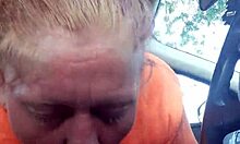 Outdoor car scene with amateur performers in public street setting