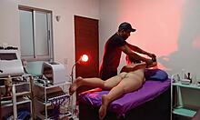 sexy latina feels deep pleasure as masseur fucks her pussy in missionary position