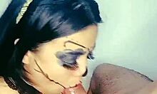 Watch this deepthroat blowjob on a big cock! Young girl sucks monster dick hard.